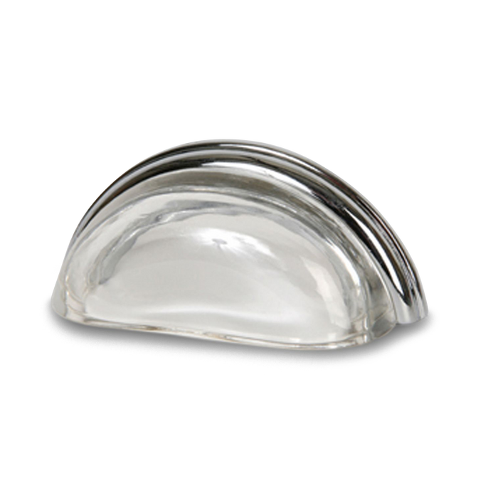 A sophisticated, transitional bin pull featuring a clear glass.