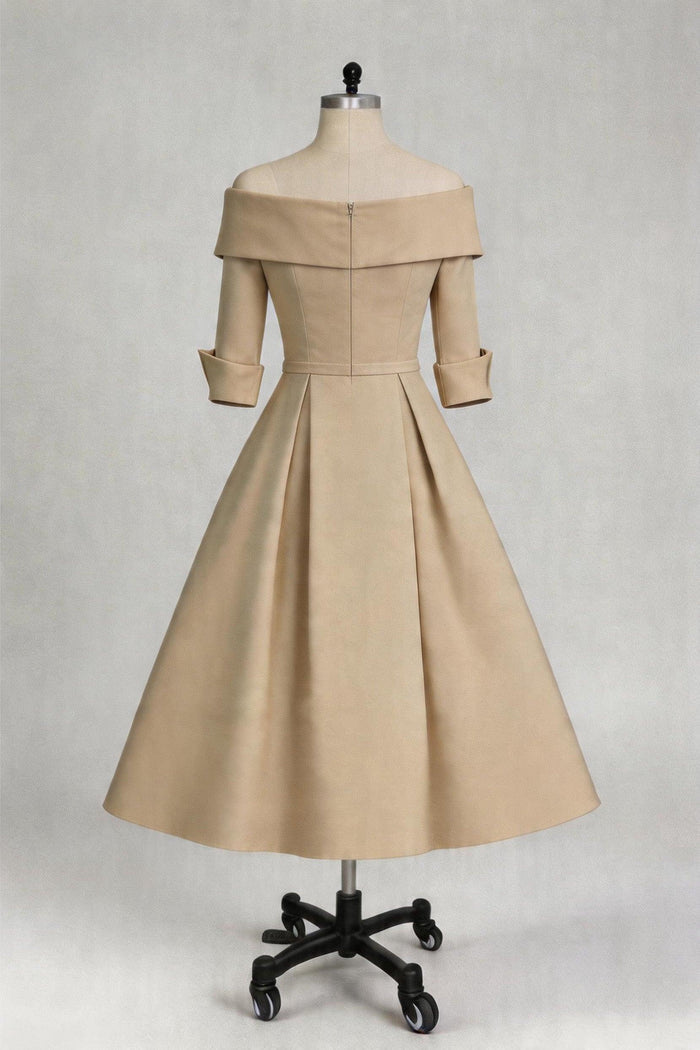 A Line Cowl Neck 3/4 Sleeves Tea Length Elegant Mother Dresses CM0348CR