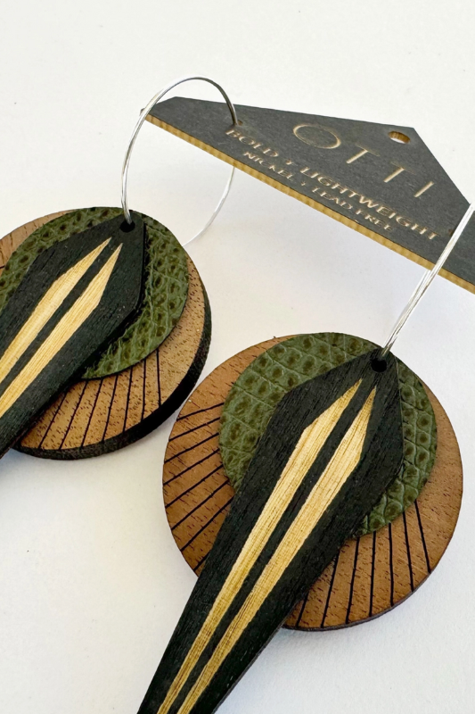 Birch Earrings: Naja Walnut Olive