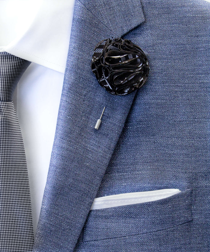 Black Plaid Flower Lapel Pin