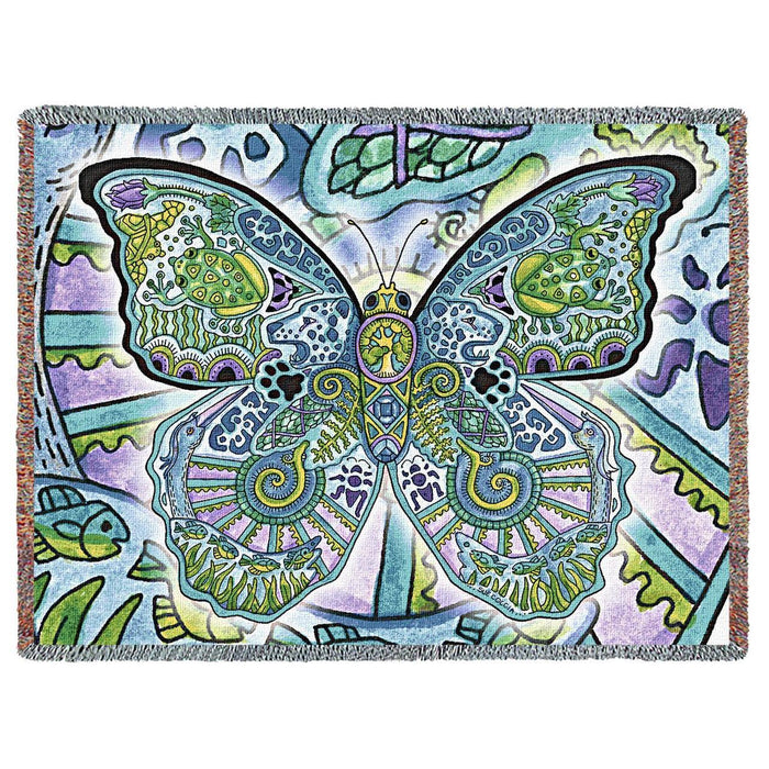 Blue Morpho Woven Cotton Throw Blanket by Sue Coccia©