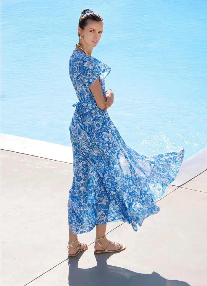 Dresses Marie Raxevsky Cotton Long Wrap Dress Dress Cycladic Apoella