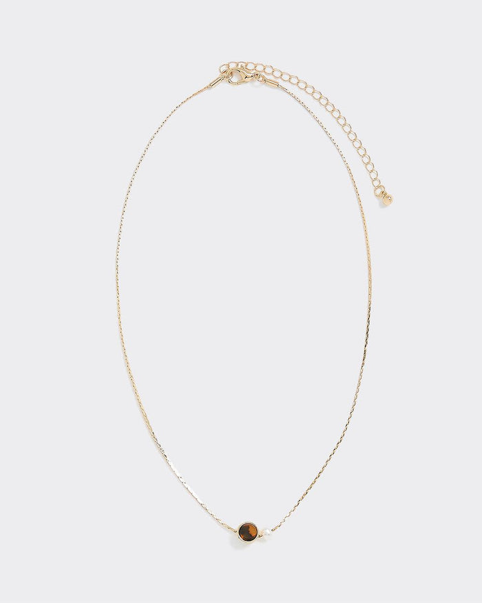 Delicate Necklace with Stone and Pearl