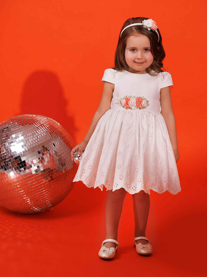 DRESS & Fleur Baby Girls Dress with Headband in White