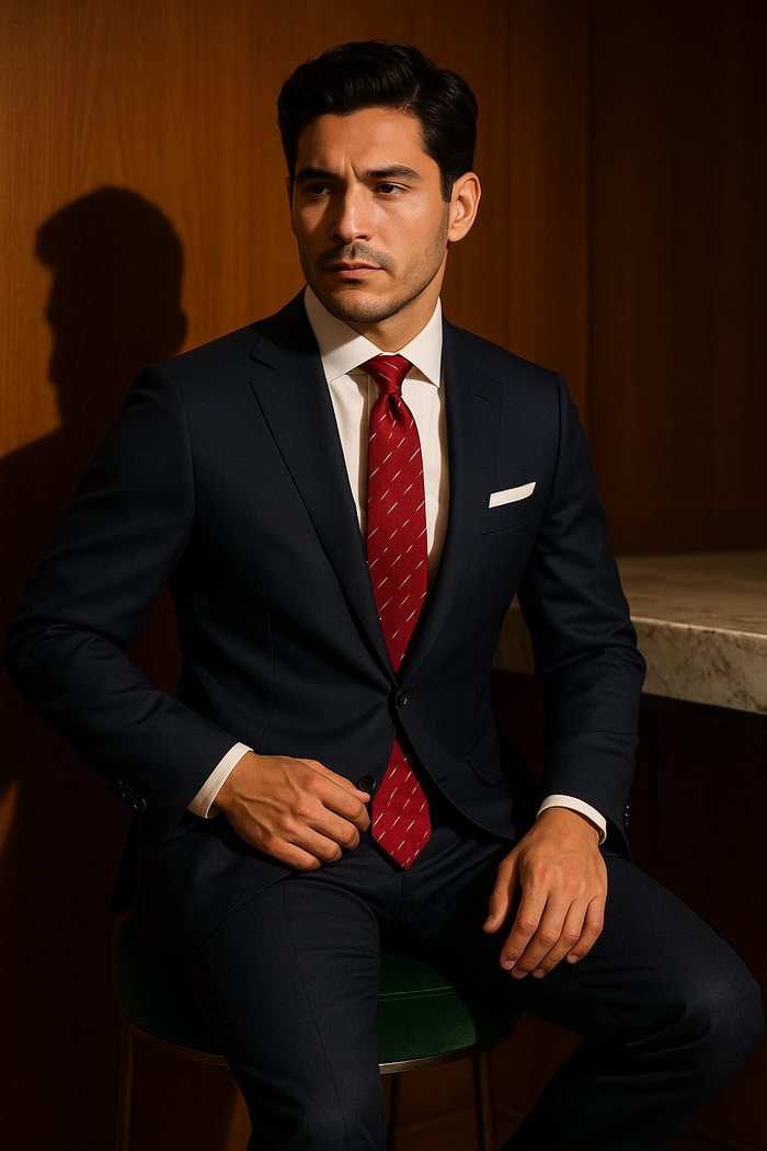 AI generated marketing image for Etched Red Traditional Tie