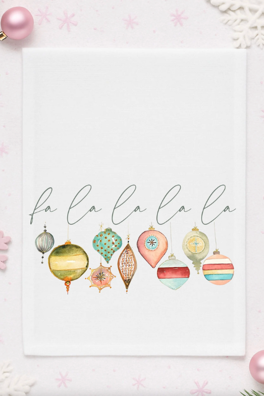 Fa La La La La Vintage Ornament Tea Towel