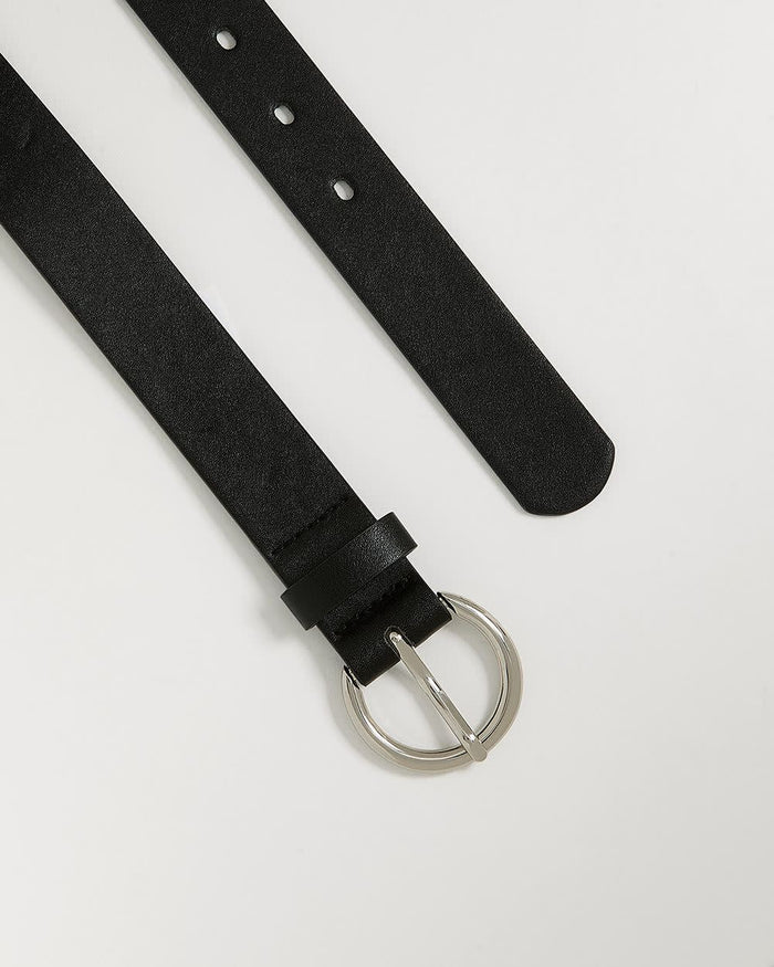 Faux Leather Belt with Round Buckle