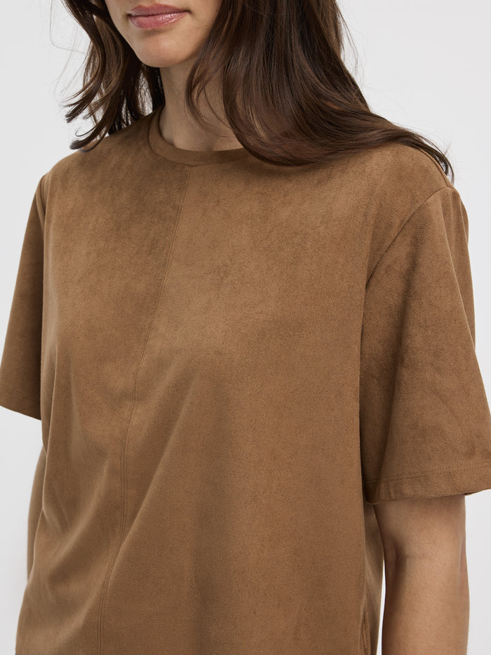 Faux-Suede Crew-Neck T-Shirt