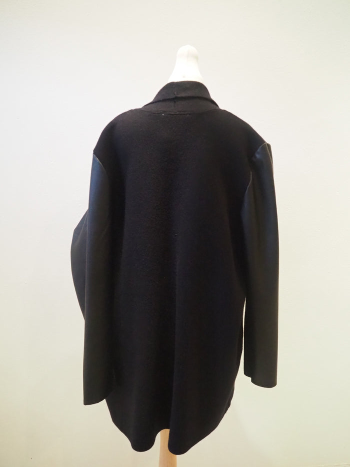 Gallery Black Leather Sleeve Waterfall Jacket XL