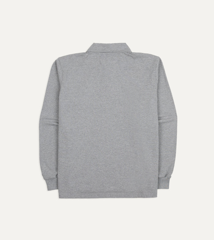 Grey Melange Cotton Jersey Long-Sleeve Polo Shirt