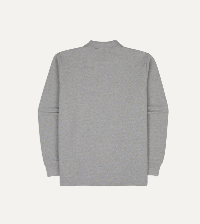 Grey Melange Pique Cotton Long-Sleeve Polo Shirt