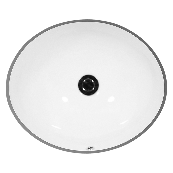 Oval undermount basin with overflow.