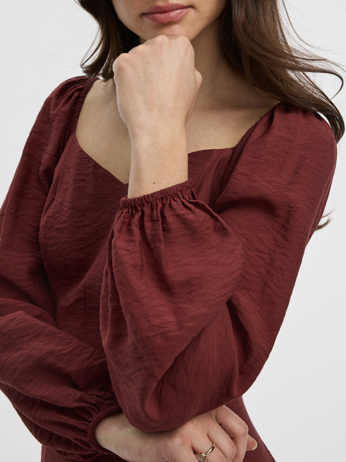 Long-Puffy-Sleeve Bustier Mini Dress with Sweetheart Neckline