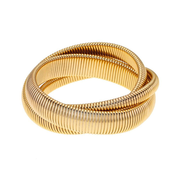 Triple Gold Cobra Medium Bracelet: Interlocking gold bangle design.