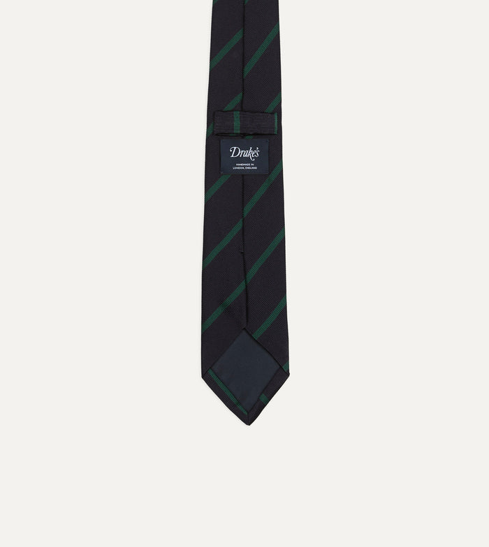 Navy and Green Line Stripe Repp Silk Tipped Tie