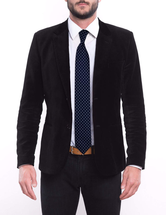 Navy Blue-Flowered Geometric Pre-tied Tie, Tie, GoTie