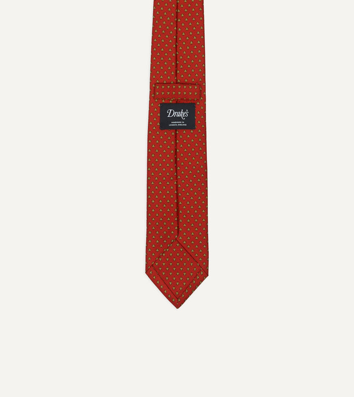 Orange Mini Flowers Tile Print Silk Self-Tipped Tie