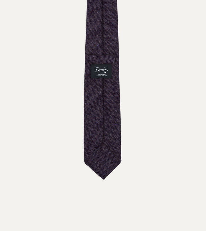 Purple Herringbone Shetland Wool Hand Rolled Tie