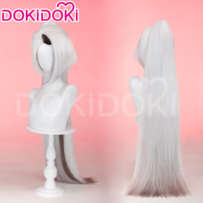 【Ready For Ship】DokiDoki Anime Hell Hotel Cosplay Wig Long / Ponytail Straight White Hair / Bow Headgear