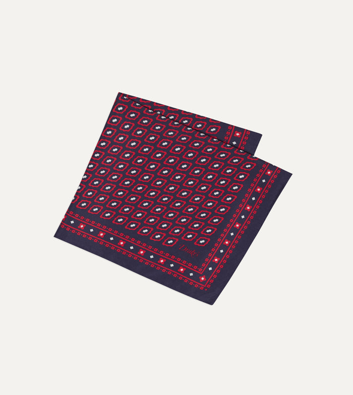 Red Tile Print Silk Pocket Square