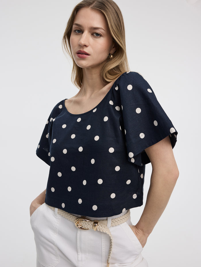 Scoop-Neck Blouse with Flutter Sleeves