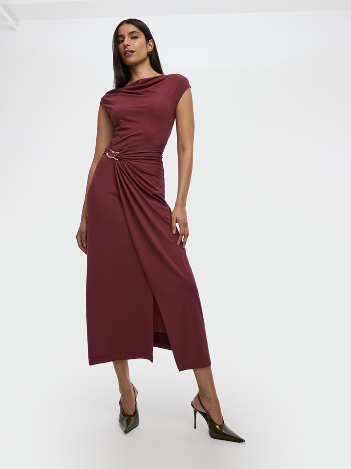 Short-Sleeve Bodycon Midi Dress with Wrap Skirt
