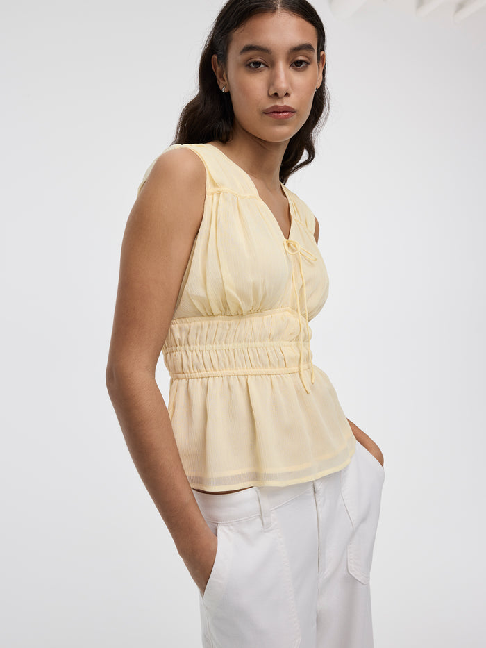 Sleeveless V-Neck Blouse with Smocked Waist