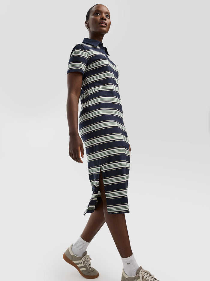 Striped Short-Sleeve Polo Dress - Hyba