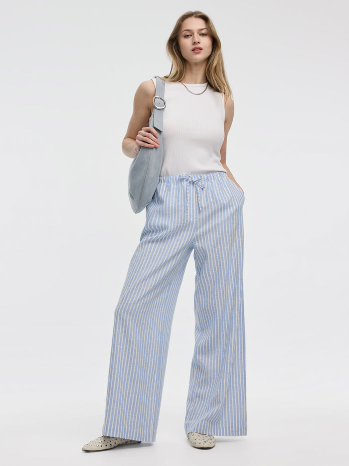 Striped Wide-Leg Linen-Blend Pant