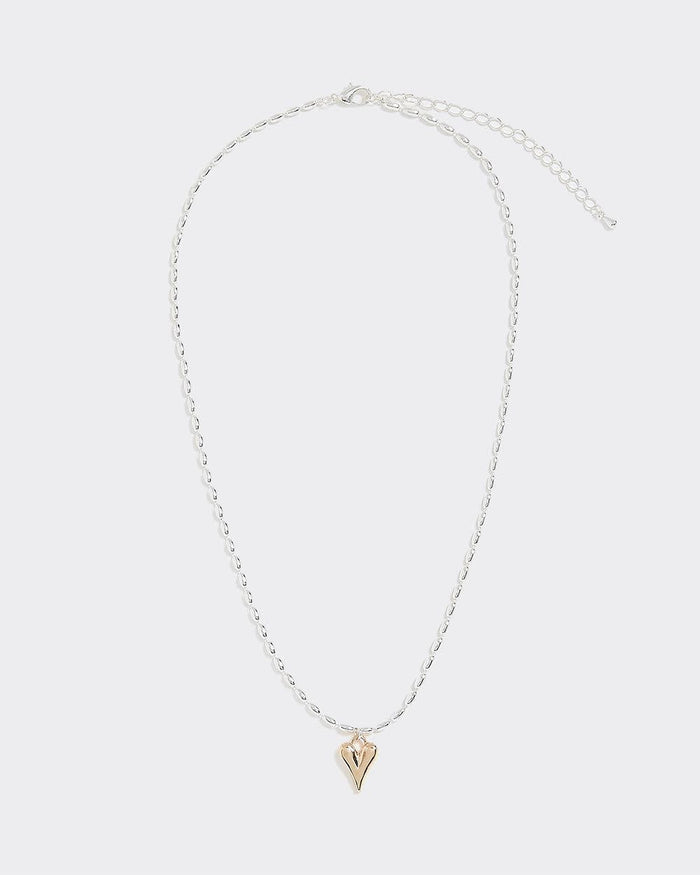 Two-Tone Short Necklace with Heart Pendant