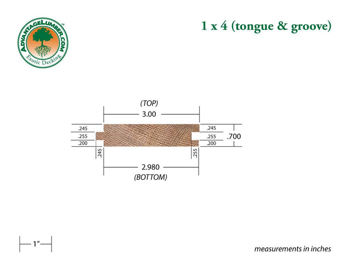 1x4 Western Red Cedar Tongue & Groove Square-Edge - Clear Vertical Grain (CVG) - S4S/KD - Advantage Lumber
