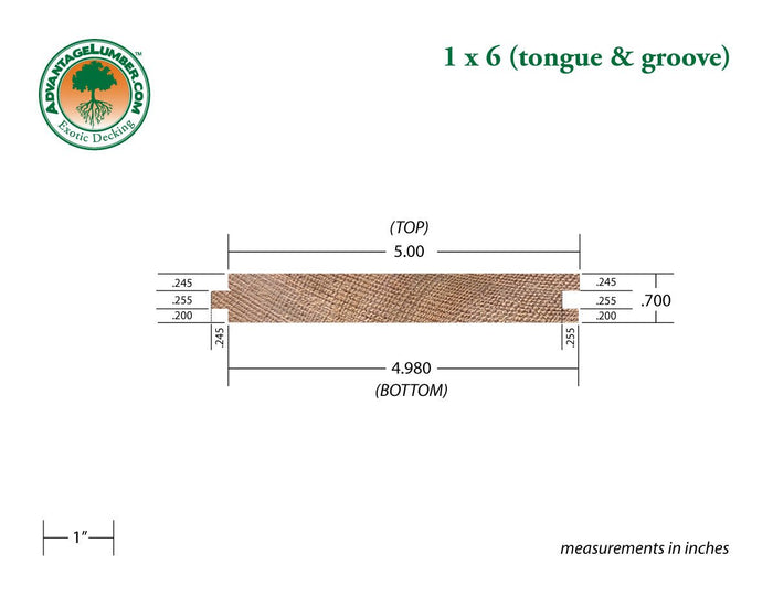 1x6 Western Red Cedar Tongue & Groove Square-Edge - Clear Vertical Grain (CVG) - S4S/KD - Advantage Lumber
