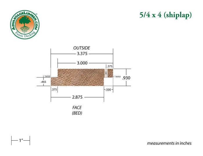 5/4x4 Western Red Cedar Shiplap - Clear Vertical Grain (CVG) - S4S/KD - Advantage Lumber