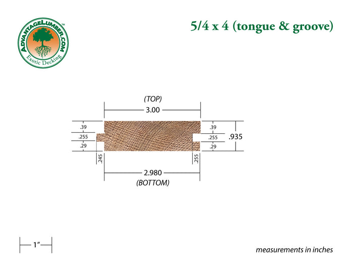 5/4x4 Western Red Cedar Tongue & Groove Square-Edge - Clear Vertical Grain (CVG) - S4S/KD