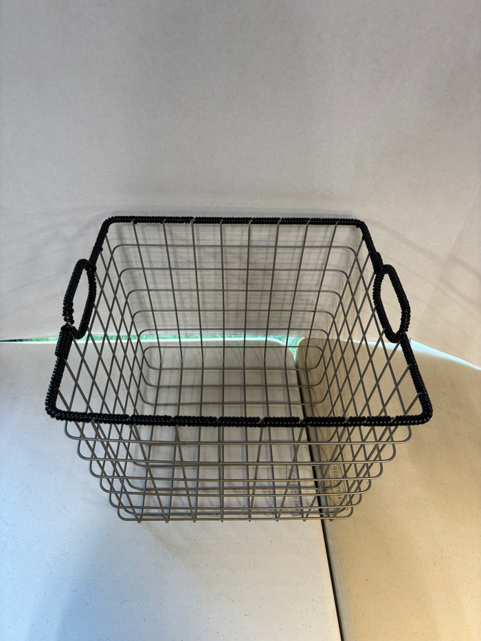 Black Rectangular Wire Metal Basket W/Handles