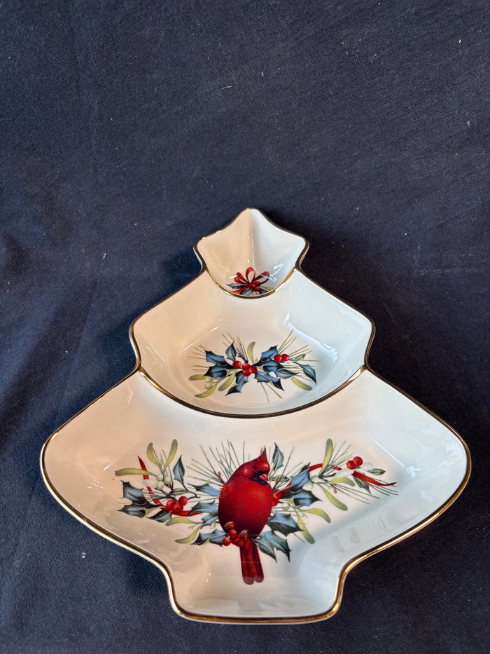 Lenox Winter Greetings Christmas Tree Divided Serving Dish
