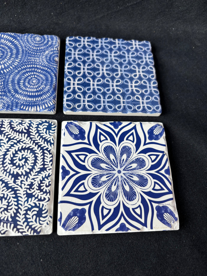 Set Of 4 Blue And White Tile Coasters