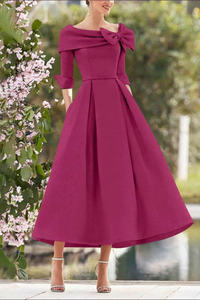 A Line Cowl Neck 3/4 Sleeves Tea Length Elegant Mother Dresses CM0348CR