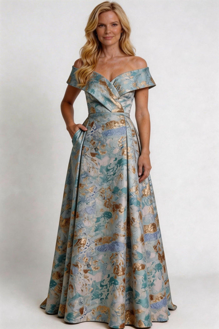 A-Line Floor Length Jacquard Mother of the Bride Dress CM0430