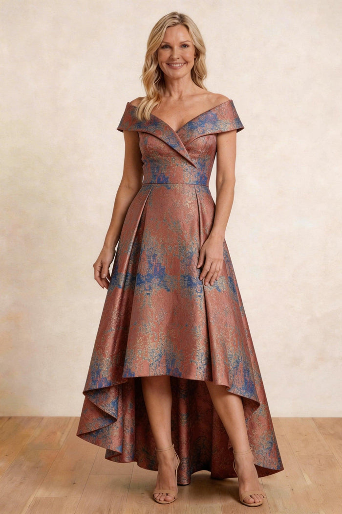 A-Line High-Low Jacquard Mother of the Bride Dress CM0423