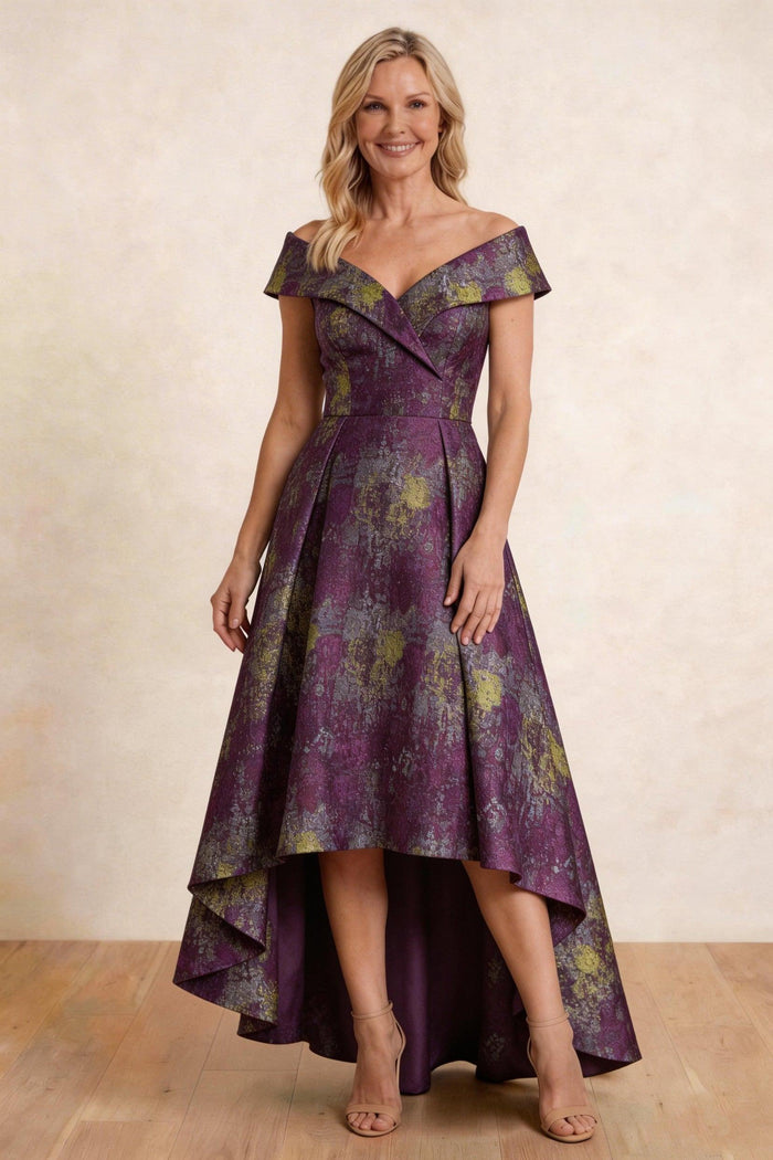 A-Line High-Low Jacquard Mother of the Bride Dress CM0423