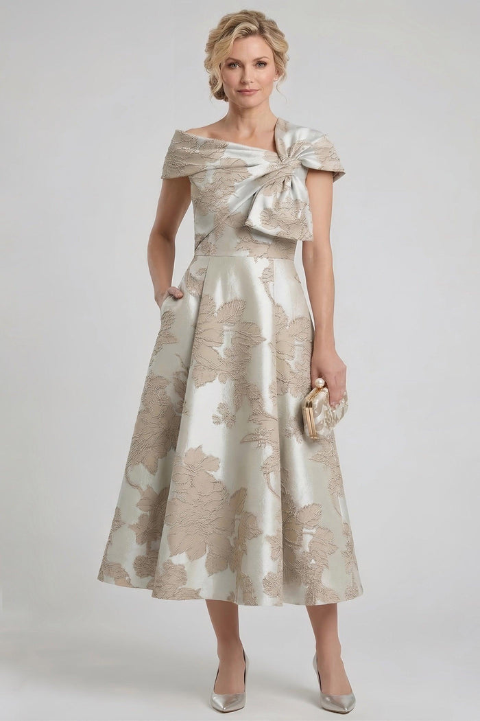 A-Line Tea Length Jacquard Mother of the Bride Dress CM0413