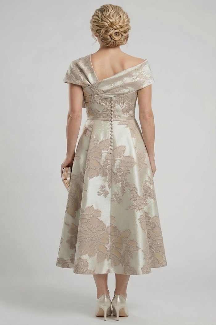 A-Line Tea Length Jacquard Mother of the Bride Dress CM0413