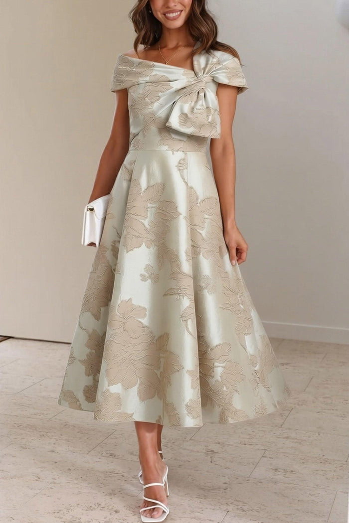 A-Line Tea Length Jacquard Mother of the Bride Dress CM0413