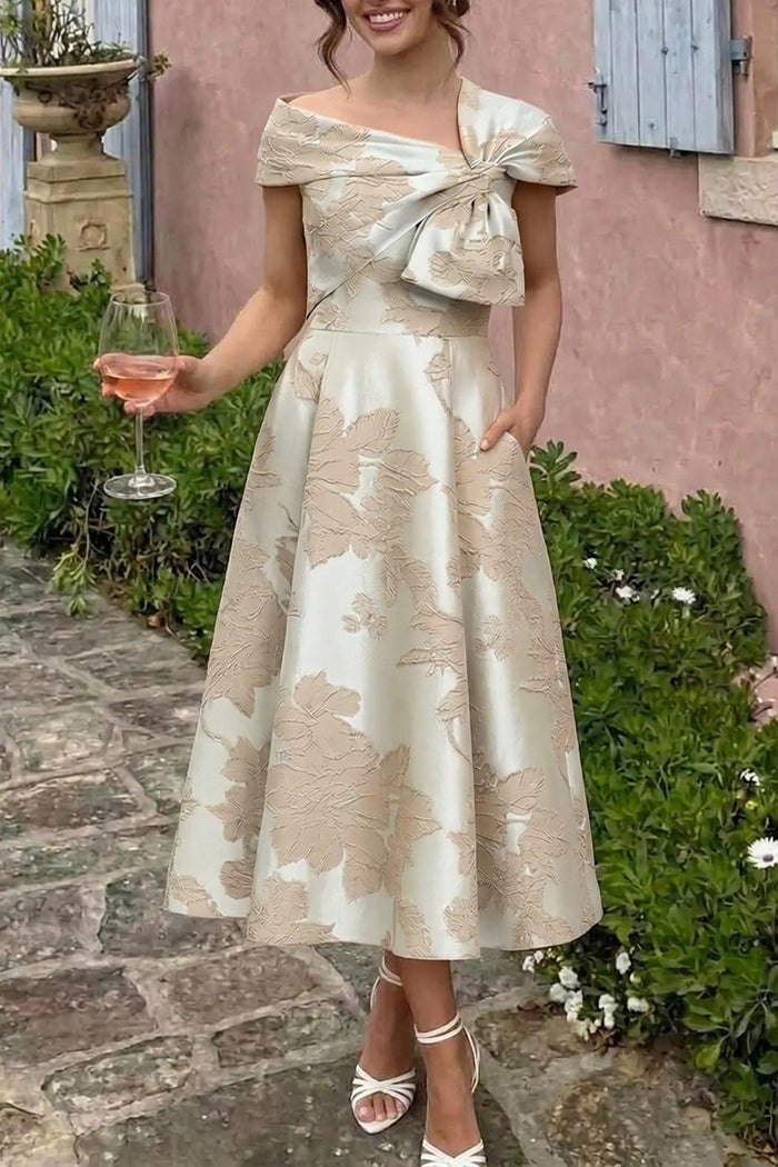 A-Line Tea Length Jacquard Mother of the Bride Dress CM0413