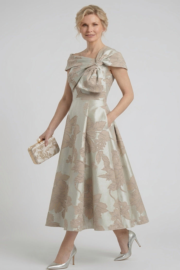 A-Line Tea Length Jacquard Mother of the Bride Dress CM0413