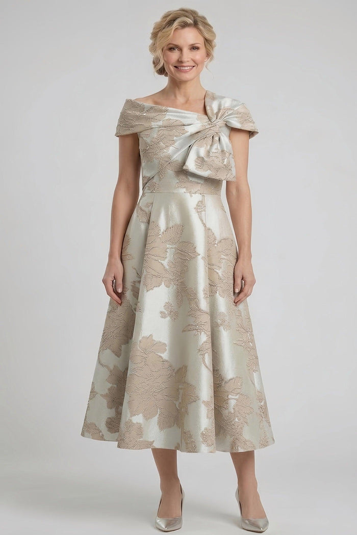 A-Line Tea Length Jacquard Mother of the Bride Dress CM0413