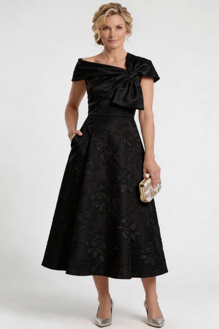 A-Line Tea Length Jacquard Mother of the Bride Dress CM0413