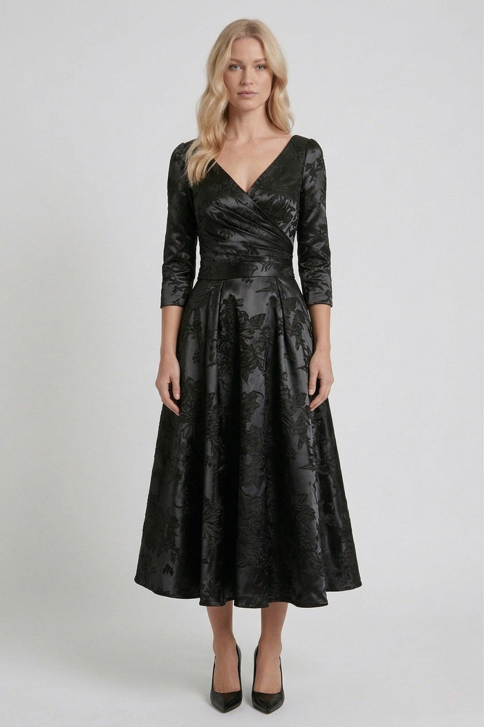 A-Line Tea-Length Jacquard Mother of the Bride Dress CM0415