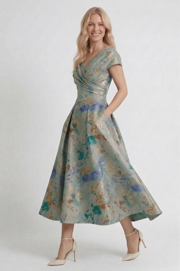 A-Line Tea-Length Jacquard Mother of the Bride Dress CM0417